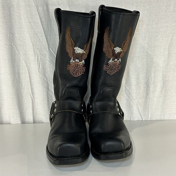 Harley Davidson Black Darren Embroidered Eagle Harness Motorcycle Boots Men 7.5 - Picture 1 of 8
